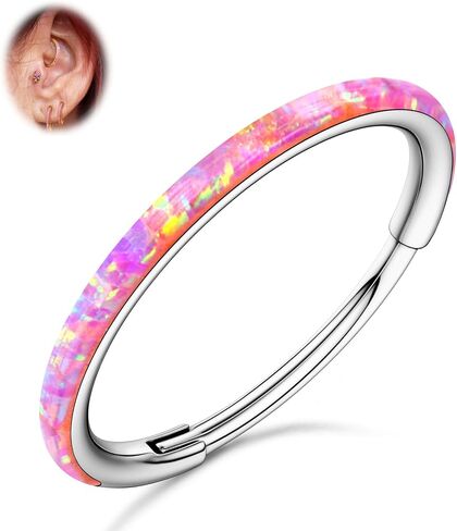 BodyBonita Hinged Opal Nose Rings Hoops - 16G/18G/20G 316L Surgical Steel Hinged Hoop Nose Rings for Women Septum Rings Conch Piercing Jewelry Helix Daith Cartilage Earrings Purple/Pink/Blue/White Opal 10mm/8mm Silver/Gold in Saudi Arabia