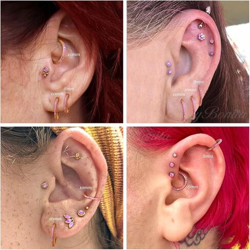 BodyBonita Hinged Opal Nose Rings Hoops - 16G/18G/20G 316L Surgical Steel Hinged Hoop Nose Rings for Women Septum Rings Conch Piercing Jewelry Helix Daith Cartilage Earrings Purple/Pink/Blue/White Opal 10mm/8mm Silver/Gold in Saudi Arabia