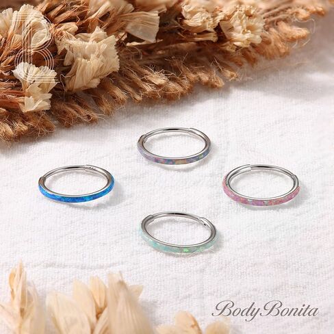 BodyBonita Hinged Opal Nose Rings Hoops - 16G/18G/20G 316L Surgical Steel Hinged Hoop Nose Rings for Women Septum Rings Conch Piercing Jewelry Helix Daith Cartilage Earrings Purple/Pink/Blue/White Opal 10mm/8mm Silver/Gold in Saudi Arabia