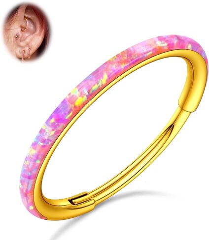 BodyBonita Hinged Opal Nose Rings Hoops - 16G/18G/20G 316L Surgical Steel Hinged Hoop Nose Rings for Women Septum Rings Conch Piercing Jewelry Helix Daith Cartilage Earrings Purple/Pink/Blue/White Opal 10mm/8mm Silver/Gold in Saudi Arabia