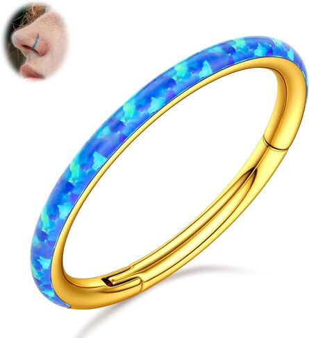 BodyBonita Hinged Opal Nose Rings Hoops - 16G/18G/20G 316L Surgical Steel Hinged Hoop Nose Rings for Women Septum Rings Conch Piercing Jewelry Helix Daith Cartilage Earrings Purple/Pink/Blue/White Opal 10mm/8mm Silver/Gold in Kuwait