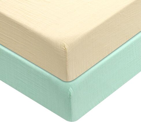 david's kids Muslin Crib Sheets for Boys Girls, 2 Pack 100% Cotton Soft Breathable Fitted Baby Neutral Sheet Set, Standard 52"x28" Crib and Toddler Mattress, Sage Green & Dusty Blue in Saudi Arabia