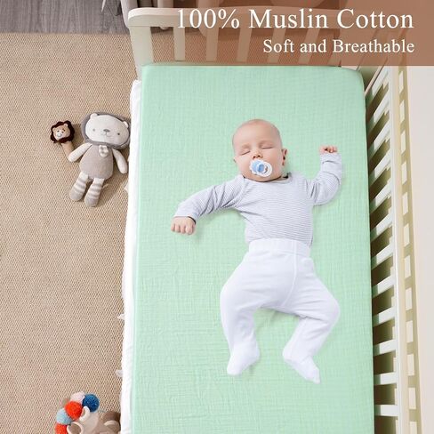 david's kids Muslin Crib Sheets for Boys Girls, 2 Pack 100% Cotton Soft Breathable Fitted Baby Neutral Sheet Set, Standard 52"x28" Crib and Toddler Mattress, Sage Green & Dusty Blue in Saudi Arabia