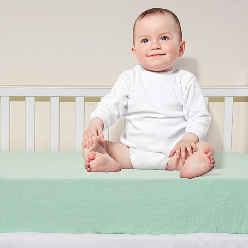 david's kids Muslin Crib Sheets for Boys Girls, 2 Pack 100% Cotton Soft Breathable Fitted Baby Neutral Sheet Set, Standard 52"x28" Crib and Toddler Mattress, Sage Green & Dusty Blue in Saudi Arabia