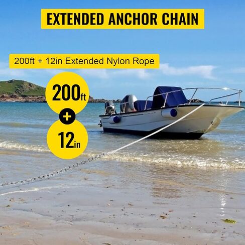 VEVOR Anchor Rope and Anchor Chain, 15' x 5/16" Boat Anchor Chain and 1/2" x 200' Nylon Rope with 12" Extended Anchor Rope, Galvanized Anchor Lead Chain and Three Strand Nylon Rope for Boats in Saudi Arabia