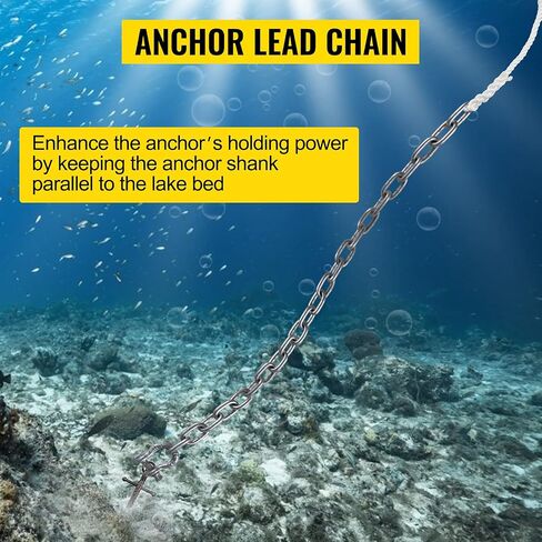 VEVOR Anchor Rope and Anchor Chain, 15' x 5/16" Boat Anchor Chain and 1/2" x 200' Nylon Rope with 12" Extended Anchor Rope, Galvanized Anchor Lead Chain and Three Strand Nylon Rope for Boats in Saudi Arabia