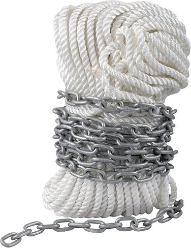 VEVOR Anchor Rope and Anchor Chain, 15' x 5/16" Boat Anchor Chain and 1/2" x 200' Nylon Rope with 12" Extended Anchor Rope, Galvanized Anchor Lead Chain and Three Strand Nylon Rope for Boats in Saudi Arabia