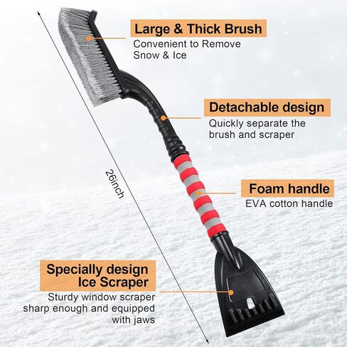 Funtery 6 Pcs 27" Snow Brush and Ice Scrapers for Car Snow Scraper and Brush with Foam Grip Detachable Ice Scraper for Car SUV and Truck in Saudi Arabia