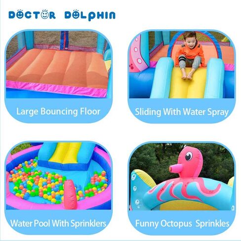 doctor dolphin Inflatable Bounce House Slide Animal Bouncy House Castle for Kids Party with Air Blower in Kuwait