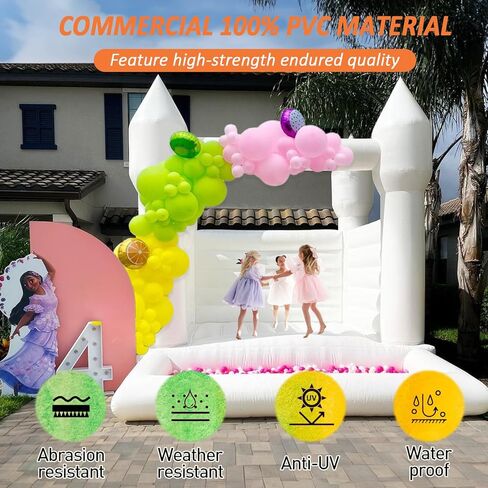 منزل ترتد أبيض، قلعة نطاطة قابلة للنفخ للاستخدام الداخلي والخارجي للأطفال البالغين، قلعة القفز للاستخدام التجاري العائلي وحفلات الزفاف، 100 قطعة من هدايا البالونات (10FTx8FTx8FT) in Kuwait