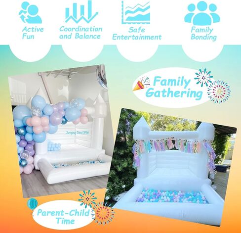 منزل ترتد أبيض، قلعة نطاطة قابلة للنفخ للاستخدام الداخلي والخارجي للأطفال البالغين، قلعة القفز للاستخدام التجاري العائلي وحفلات الزفاف، 100 قطعة من هدايا البالونات (10FTx8FTx8FT) in Kuwait