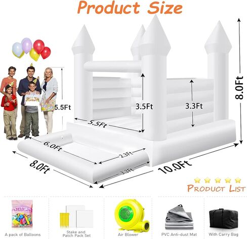 منزل ترتد أبيض، قلعة نطاطة قابلة للنفخ للاستخدام الداخلي والخارجي للأطفال البالغين، قلعة القفز للاستخدام التجاري العائلي وحفلات الزفاف، 100 قطعة من هدايا البالونات (10FTx8FTx8FT) in Kuwait