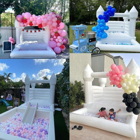 منزل ترتد أبيض، قلعة نطاطة قابلة للنفخ للاستخدام الداخلي والخارجي للأطفال البالغين، قلعة القفز للاستخدام التجاري العائلي وحفلات الزفاف، 100 قطعة من هدايا البالونات (10FTx8FTx8FT) in Kuwait