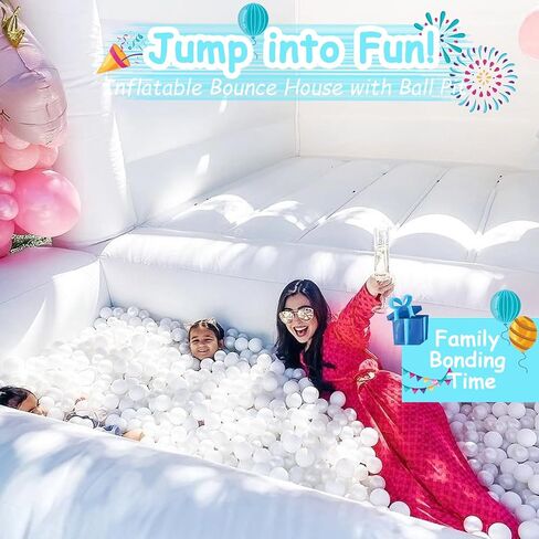 منزل ترتد أبيض، قلعة نطاطة قابلة للنفخ للاستخدام الداخلي والخارجي للأطفال البالغين، قلعة القفز للاستخدام التجاري العائلي وحفلات الزفاف، 100 قطعة من هدايا البالونات (10FTx8FTx8FT) in Kuwait