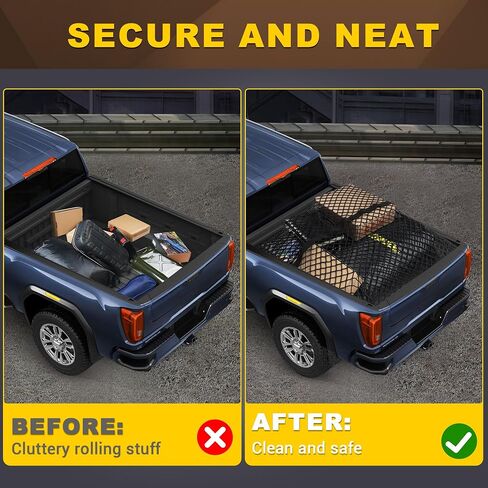 BUMBEE Truck Bed Cargo Net, Highly Elastic Double-Layered Stretchable up to 7ft x 7ft Small Mesh Durable Storage Organizer for Pickup Car Trunk SUV Boat in Kuwait