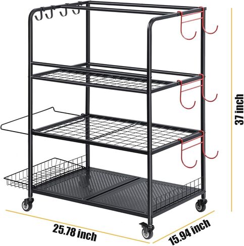 Home Gym Storage Rack, Yoga Mat Storage Racks, All in One Workout Equipment Storage Organizer for Yoga Ball Dumbbell Kettlebells Foam Roller Resistance Bands, Exercise Shelf with Hooks and Wheels in Kuwait