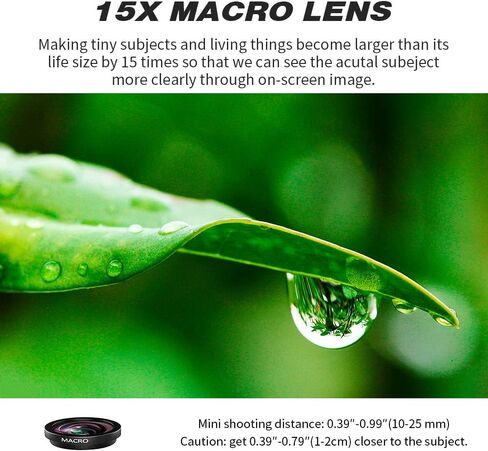 مجموعة عدسات 5 في 1 لأجهزة iPhone وAndroid، عدسة ماكرو 15X + عدسة زاوية واسعة 0.65x + عدسة عين السمكة 180 درجة + عدسة تليفوتوغرافي 2X + عدسة فلتر النجوم، عدسة كاميرا الهاتف، اللون أسود in Kuwait