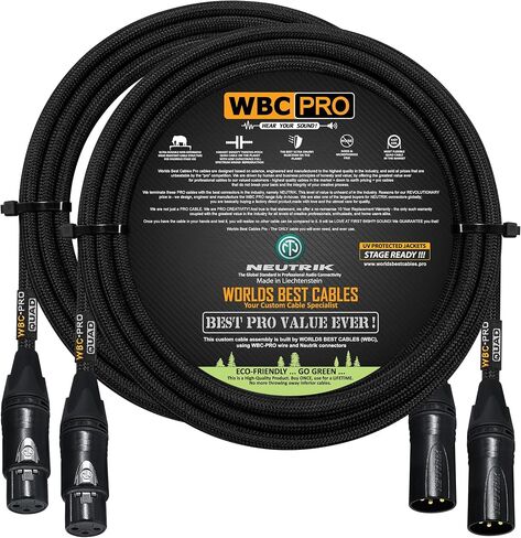 وحدتان - 10 أقدام - كابل WBC-PRO-Quad فائق الصمت والمرن ومتوازن ومتوازن مع مقابس Neutrik ذكر وأنثى XLR وسترة تويد سوداء in Saudi Arabia