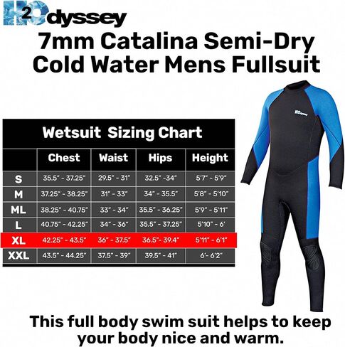 H2Odyssey Catalina 7mm Men's Semi-Dry Wetsuit - Cold Water Deep Sea Swim Suit in Saudi Arabia