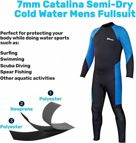H2Odyssey Catalina 7mm Men's Semi-Dry Wetsuit - Cold Water Deep Sea Swim Suit in Saudi Arabia