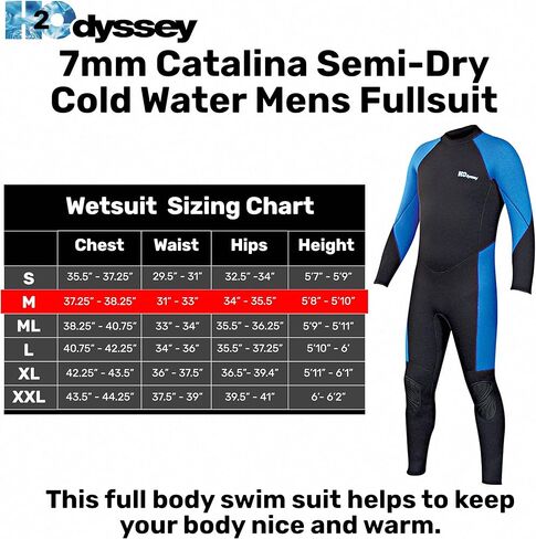 H2Odyssey Catalina 7mm Men's Semi-Dry Wetsuit - Cold Water Deep Sea Swim Suit in Kuwait