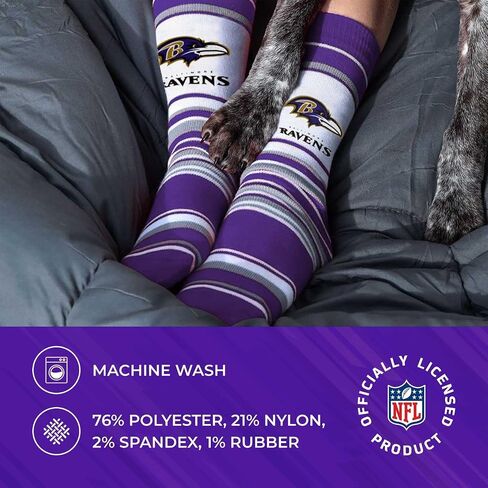 جوارب رسمية مخططة للكبار من Bare Feet NFL - جودة ممتازة - يمكن غسلها في الغسالة - مثالية ليوم اللعب والارتداء اليومي (Baltimore Ravens - أرجواني) in Saudi Arabia