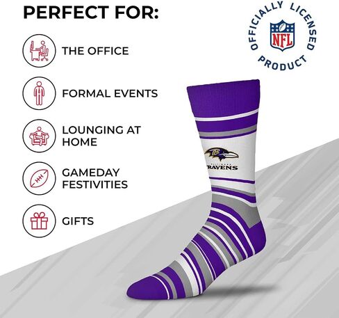 جوارب رسمية مخططة للكبار من Bare Feet NFL - جودة ممتازة - يمكن غسلها في الغسالة - مثالية ليوم اللعب والارتداء اليومي (Baltimore Ravens - أرجواني) in Saudi Arabia