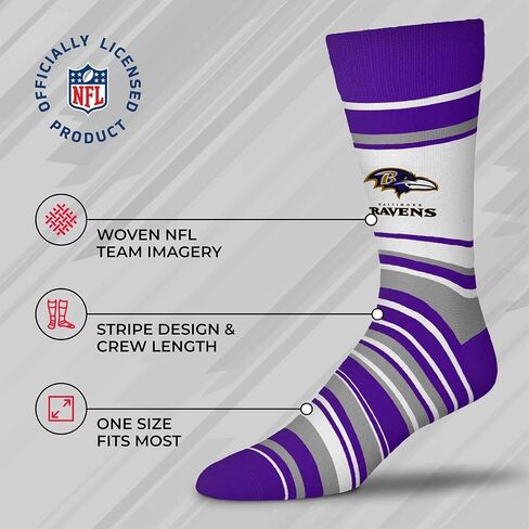 جوارب رسمية مخططة للكبار من Bare Feet NFL - جودة ممتازة - يمكن غسلها في الغسالة - مثالية ليوم اللعب والارتداء اليومي (Baltimore Ravens - أرجواني) in Saudi Arabia