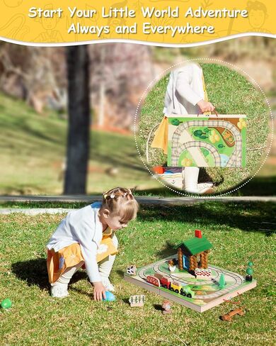 SainSmart Jr. 78 قطعة خشبية يمكن أخذها على طول سطح الطاولة، كابينة خشبية محمولة للمزرعة، مجموعات قطارات خشبية للأطفال من عمر 3 سنوات فما فوق - مواد معتمدة من مجلس رعاية الغابات (FSC) in Kuwait