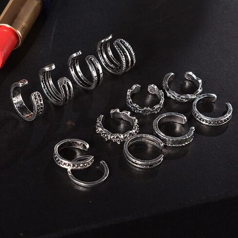 ZZ ZINFANDEL 28 Pcs Toe Rings - Adjustable Rings Toe Rings for Women Open Vintage Retro Finger Wave Toe Ring Beach Foot Jewelry Set (adjustable) in Saudi Arabia
