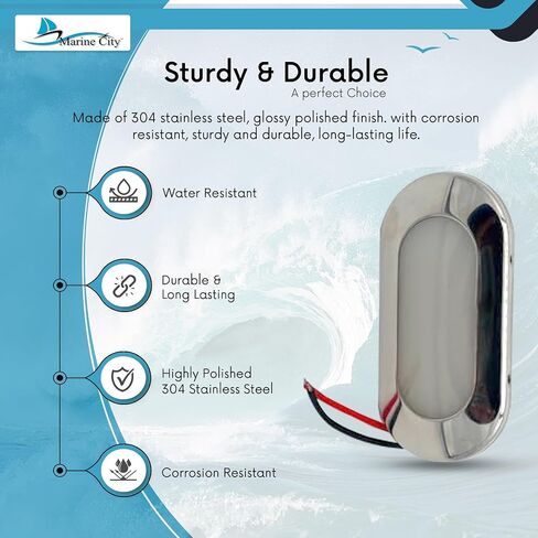 MARINE CITY 24V 1.5W 304 درجة من الفولاذ المقاوم للصدأ مقاوم للماء IP66 LED ضوء بيضاوي باللون الأبيض الناعم in Saudi Arabia