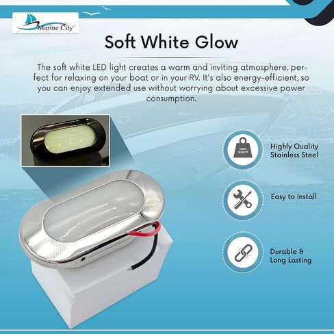 MARINE CITY 24V 1.5W 304 درجة من الفولاذ المقاوم للصدأ مقاوم للماء IP66 LED ضوء بيضاوي باللون الأبيض الناعم in Saudi Arabia