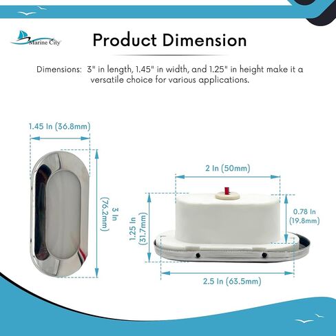 MARINE CITY 24V 1.5W 304 درجة من الفولاذ المقاوم للصدأ مقاوم للماء IP66 LED ضوء بيضاوي باللون الأبيض الناعم in Saudi Arabia
