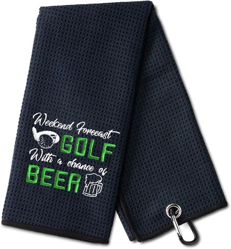 DYJYBMY Weekend Forecast Golf with a Chance of Beer Funny Golf Towel, Embroidered Golf Towels for Golf Bags with Clip, Men's Golf Accessories, Birthday Gifts for Golf Fan, Retirement Gift for Dad in Kuwait