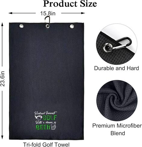 DYJYBMY Weekend Forecast Golf with a Chance of Beer Funny Golf Towel, Embroidered Golf Towels for Golf Bags with Clip, Men's Golf Accessories, Birthday Gifts for Golf Fan, Retirement Gift for Dad in Kuwait