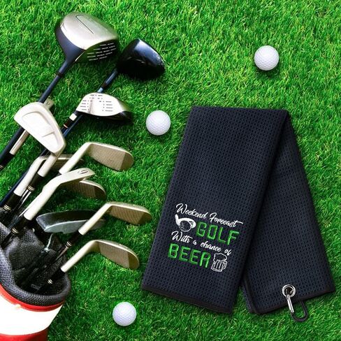 DYJYBMY Weekend Forecast Golf with a Chance of Beer Funny Golf Towel, Embroidered Golf Towels for Golf Bags with Clip, Men's Golf Accessories, Birthday Gifts for Golf Fan, Retirement Gift for Dad in Kuwait