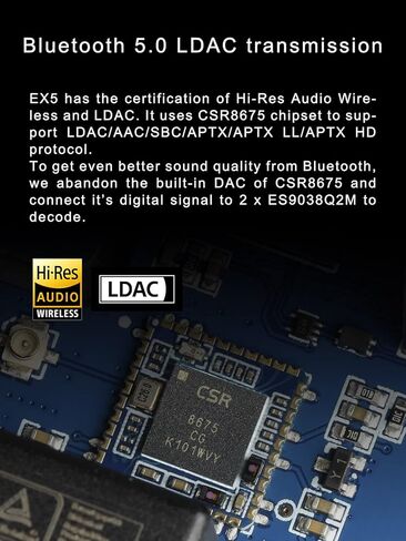 مكبر صوت Topping EX5 MQA Dual ES9038Q2M DAC بلوتوث 5.0 LDAC DSD512 PCM 768 كيلو هرتز عالي الدقة لسماعات الرأس HiFi Decoder (فضي) in Kuwait