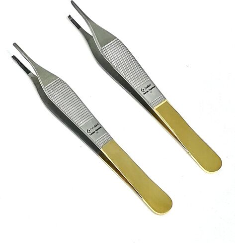 Premium German Stainless Tungsten Carbide TIP ADSON Forceps Tissue 1X2 Teeth ADSON Brown Forceps ADSON Dressing Forceps 4.75" Surgical Veterinary Instruments (ADSON Brown 9X9+ADSON Tissue 1X2) in Saudi Arabia