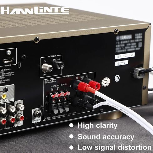 كابل مكبر صوت HiFi 12 AWG عالي الجودة ناعم الملمس من HANNLINTE (عبوتان، 10 أقدام)، سلك مكبر صوت موز مقاس 12 مع مقابس موز لسلك ثنائي ثنائي أمبير HiFi صوت محيطي خالي من الأكسجين، نحاس أبيض in Saudi Arabia