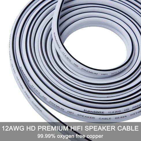 كابل مكبر صوت HiFi 12 AWG عالي الجودة ناعم الملمس من HANNLINTE (عبوتان، 10 أقدام)، سلك مكبر صوت موز مقاس 12 مع مقابس موز لسلك ثنائي ثنائي أمبير HiFi صوت محيطي خالي من الأكسجين، نحاس أبيض in Saudi Arabia