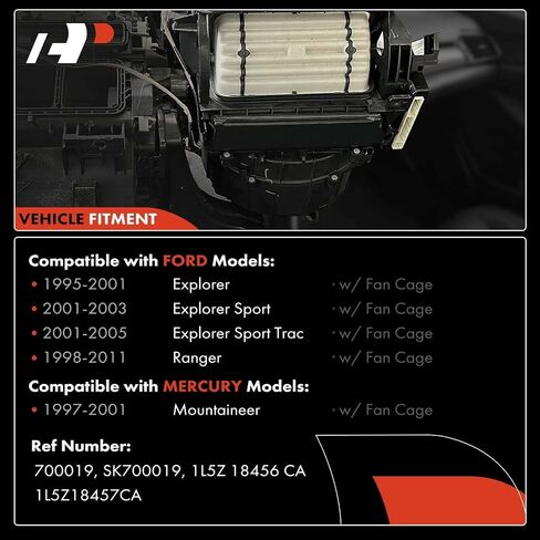 مجموعة محرك منفاخ سخان HVAC A-Premium متوافقة مع مركبات Ford & Mercury - Explorer 1995-2001، Ranger 1998-2011، Explorer Sport Trac 2001-2005، Mountaineer 1997-2001 - الجانب الأمامي in Saudi Arabia