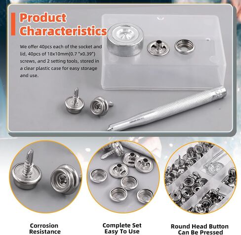 Tanstic 62Pcs(20 Sets) Stainless Steel Marine Canvas Snap Kit, Marine Grade Canvas and Upholstery Boat Cover Snap Button Fastener Kit with 2Pcs Setting Tool for Boat Cover Furniture in Saudi Arabia