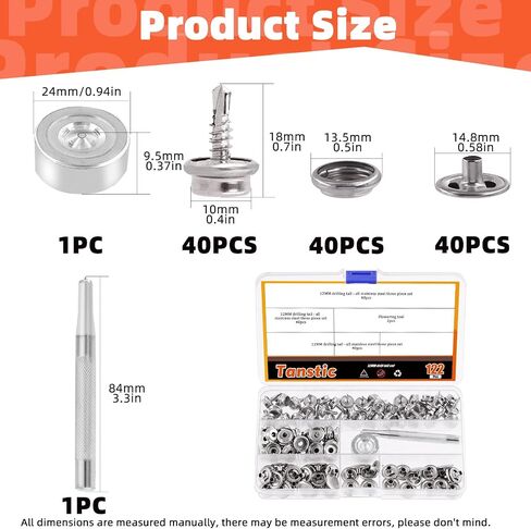 Tanstic 62Pcs(20 Sets) Stainless Steel Marine Canvas Snap Kit, Marine Grade Canvas and Upholstery Boat Cover Snap Button Fastener Kit with 2Pcs Setting Tool for Boat Cover Furniture in Saudi Arabia