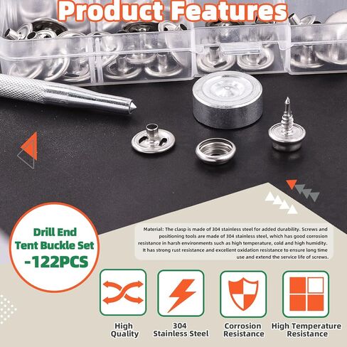 Tanstic 62Pcs(20 Sets) Stainless Steel Marine Canvas Snap Kit, Marine Grade Canvas and Upholstery Boat Cover Snap Button Fastener Kit with 2Pcs Setting Tool for Boat Cover Furniture in Saudi Arabia