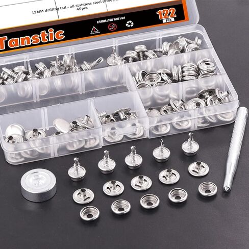 Tanstic 62Pcs(20 Sets) Stainless Steel Marine Canvas Snap Kit, Marine Grade Canvas and Upholstery Boat Cover Snap Button Fastener Kit with 2Pcs Setting Tool for Boat Cover Furniture in Saudi Arabia