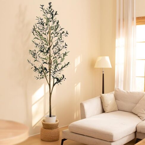 Fosun Faux Olive Tree 6FT - Artificial Olive Tree with Realistic Leaves, Tall Trunk and Fruits, Tall Fake Silk Olive Tree with Pot for Bedroom Office Living Home Decor in Saudi Arabia