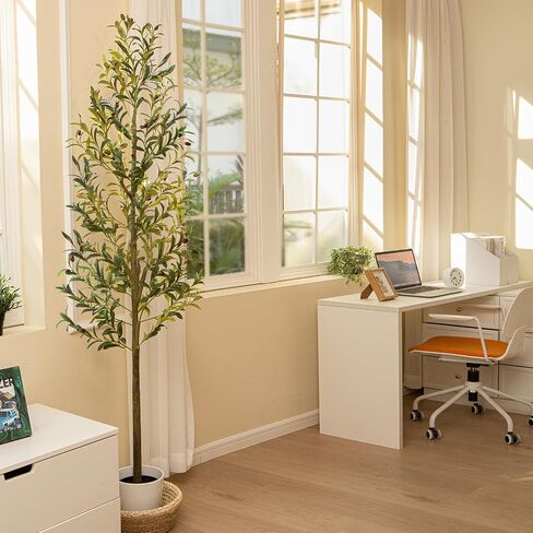 Fosun Faux Olive Tree 6FT - Artificial Olive Tree with Realistic Leaves, Tall Trunk and Fruits, Tall Fake Silk Olive Tree with Pot for Bedroom Office Living Home Decor in Saudi Arabia