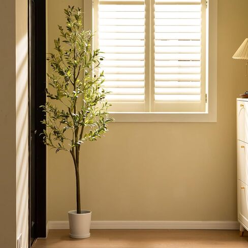 Fosun Faux Olive Tree 6FT - Artificial Olive Tree with Realistic Leaves, Tall Trunk and Fruits, Tall Fake Silk Olive Tree with Pot for Bedroom Office Living Home Decor in Saudi Arabia