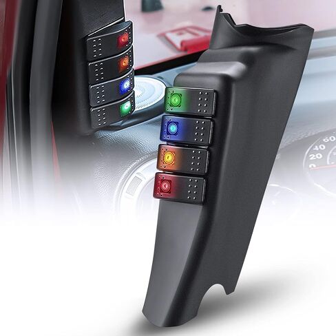 Nilight A-Pillar Switch Pod 12V Left Driver Side A Pillar Rocker Switch Panel with Backlit Label Stickers Pre-Wired On Off 4 Color Toggle Switches for Jeep Wrangler JK JKU 2011-2018, 2 Yeas Warranty in Saudi Arabia