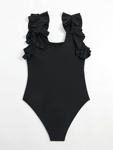 Verdusa Women's Ruffle One Piece Swimsuit Square Neck Wireless Bra Ruched Bust Tummy Control Bathing Suit in Saudi Arabia